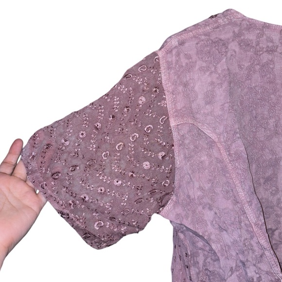 L’Pogee Vintage Mauve Lavender Button Embroidered Short Sleeve Blouse Whimsy - Picture 11 of 13
